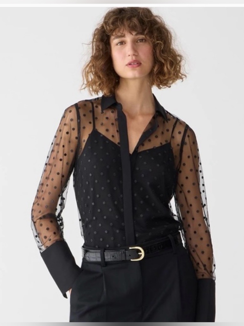 Like New J Crew Sheer Button-up with Camisole in Dot Print